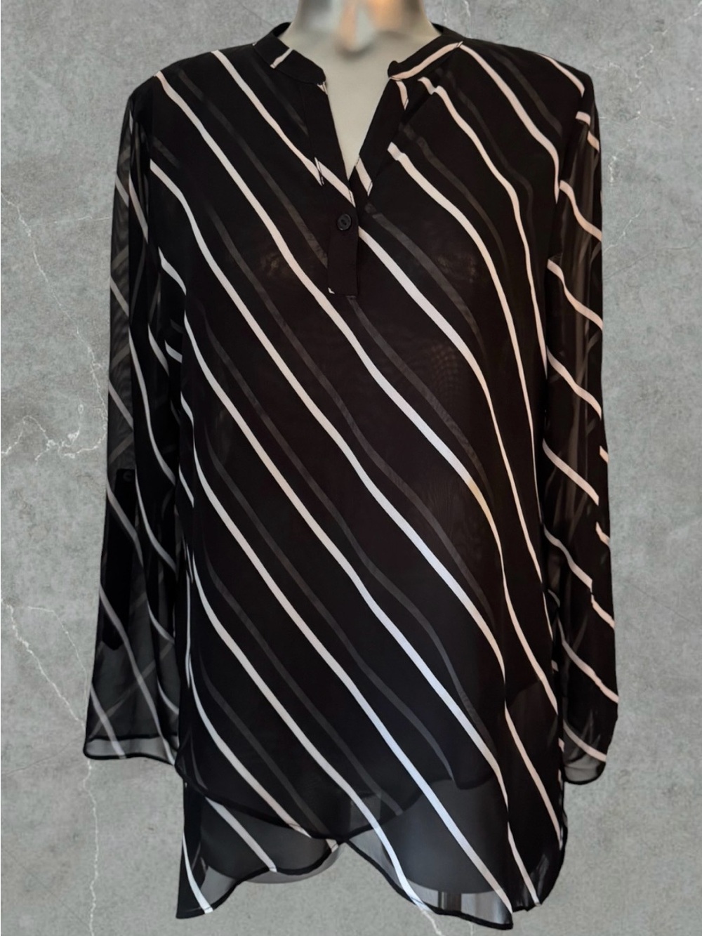 2 for $30 | Black and White Diagonal Stripe Sheer Blouse